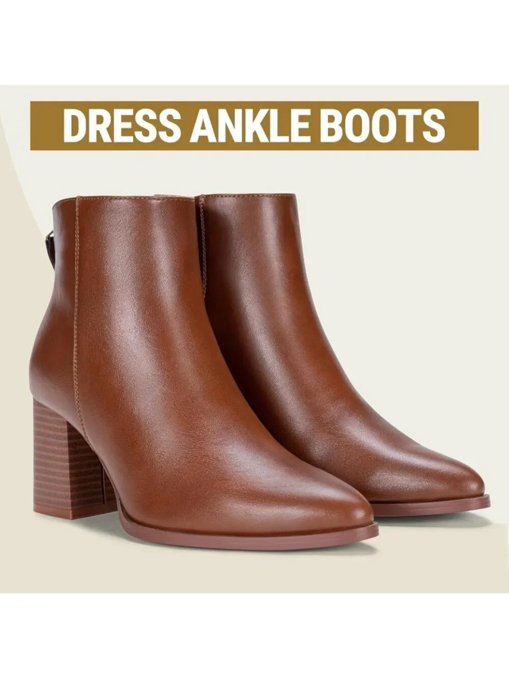 Women’s Mocha Brown Pointed Toe Ankle Boots Chunky Block Heel Bootie With Zipper